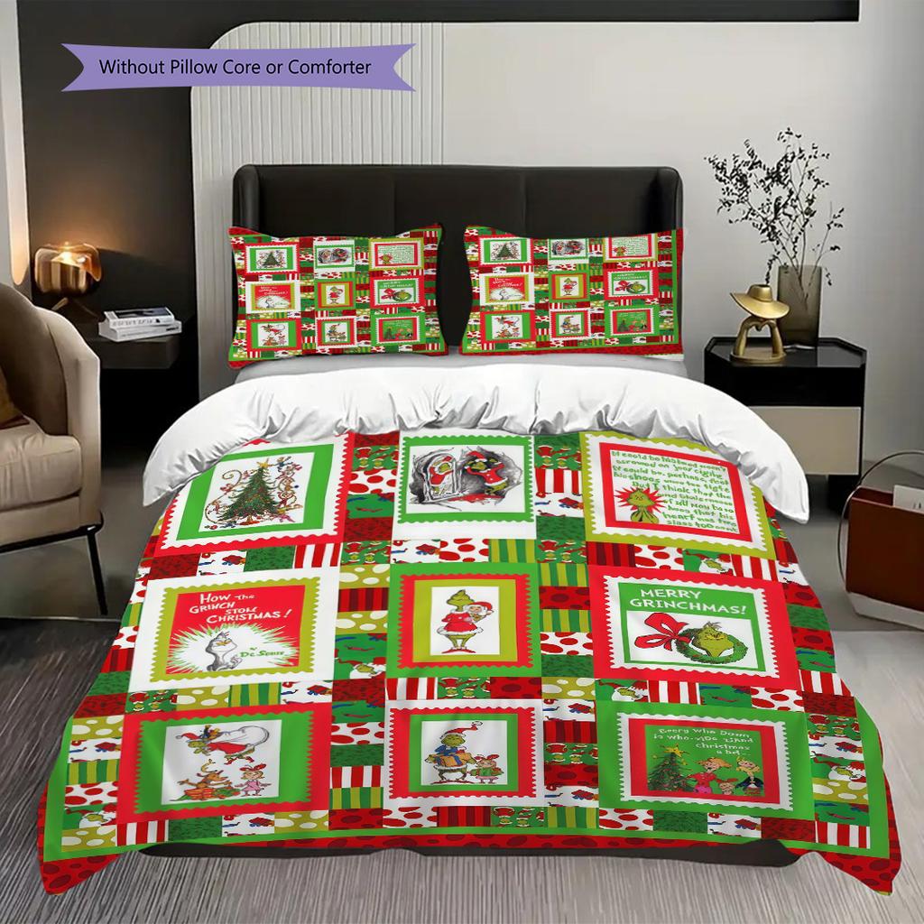 Whimsical Holiday Cheer Bedding(1 * duvet cover + 2 * pillowcase, without core)Soft and comfortable Christmas birthday gift