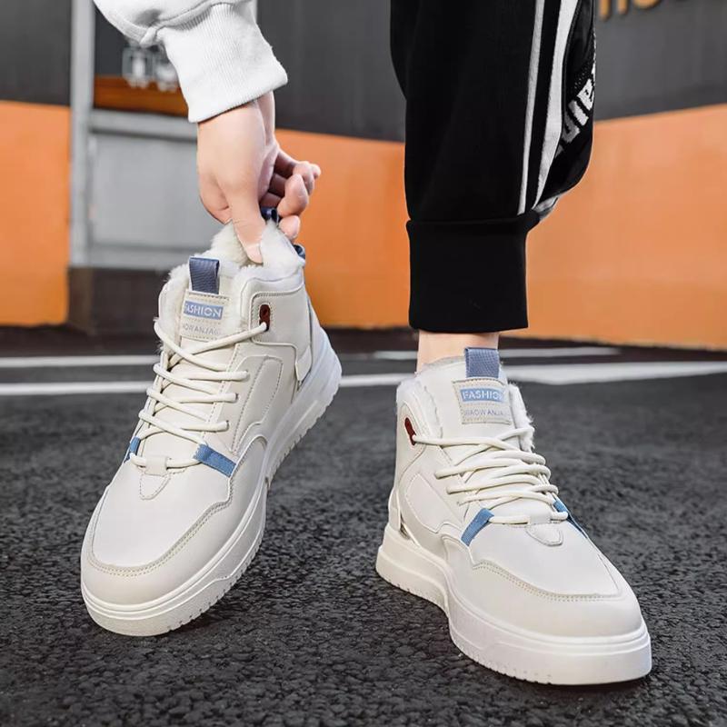 Модные мужские зимние флисовые теплые сноубутсы для мужчин, высокий верх, толстая подошва, нескользящая повседневная обувь, уличная теплая мужская хлопковая обувь, кроссовки