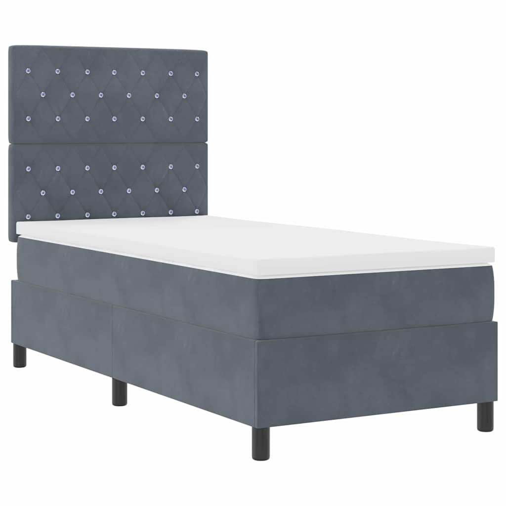 LED Box Spring Bed with Mattress Dark Gray 90 x 200 cm Velvet