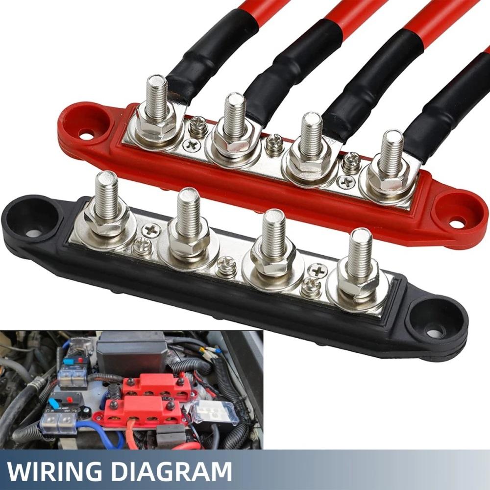 Морская шина 12В 250А Блок распределения питания 4 контакта Распределительная коробка, M8 M10 Автомобильная медная аккумуляторная шина Клеммная колодка