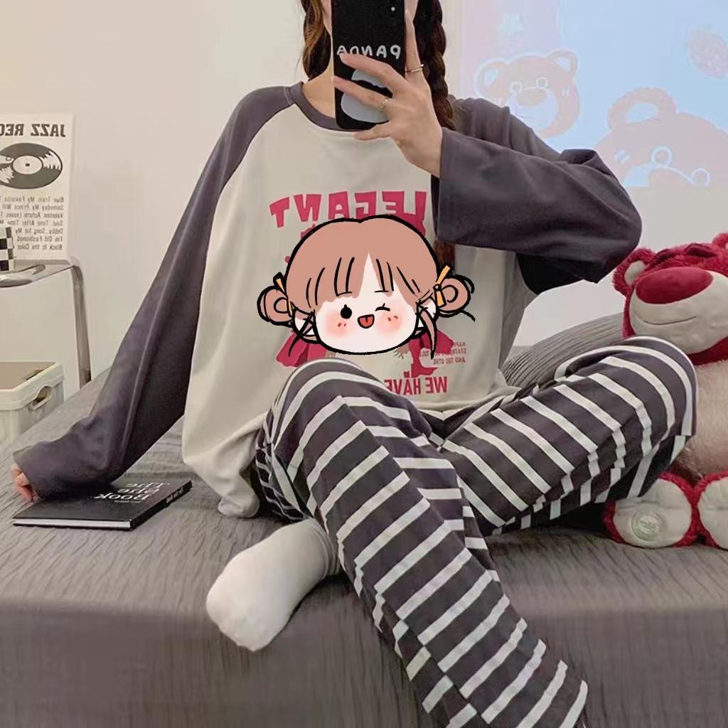 Пижамный комплект домашней одежды для женщин, весна и осень, большие размеры, с длинным рукавом, с рисунком, зимний, милый, студенческий комплект домашней одежды