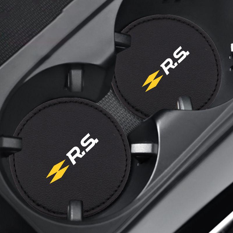 For Renault RS Line Fluence Captur Megane 2 3 4 Kadjar Arkana Logan 2Pcs Car Coaster Water Cup Bottle Holder Mat Anti-Slip Pads X999