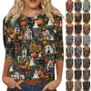 3/4 Sleeve Shirts For Women Cute 3D Halloween Printed Graphic Tees Blouses Casual Plus Size Basic Tops Pullover