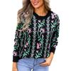 Women's Casual Fashion Comfortable Round Neck Pullover Contrast Color Flower Long Sleeve Street Trend Knitted Sweater