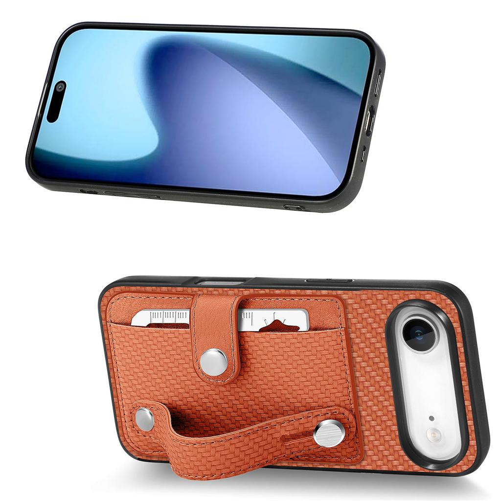 For iPhone Air Case Carbon Fiber Texture Leather Phone Back Cover with Card Holder