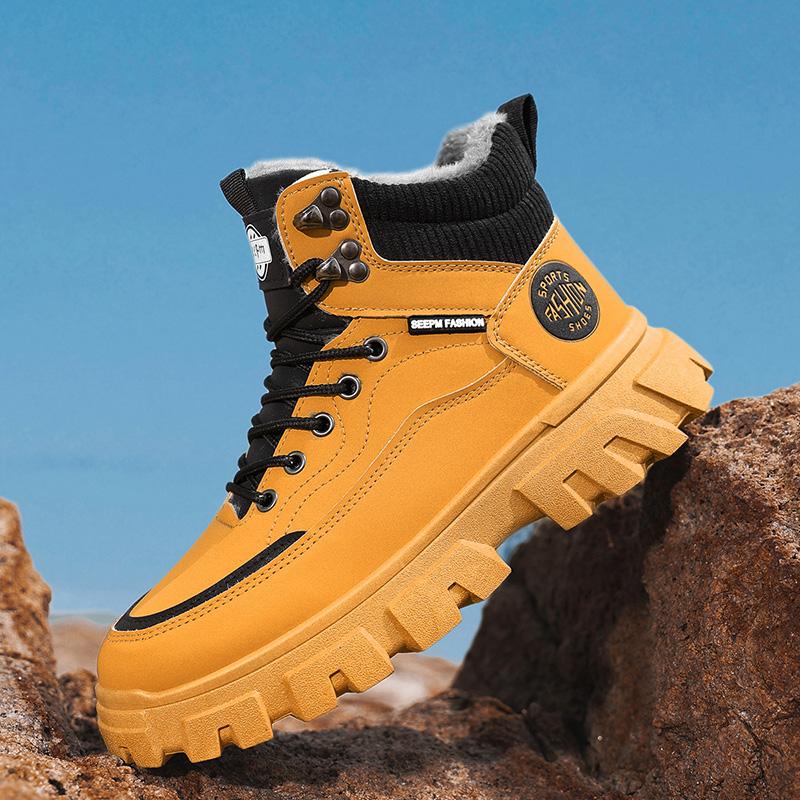 Winter Boots Trendy Men High Top Ankle Boots Luxury British Workwear Short Boots Thick Soled Warm Casual Cotton Shoes