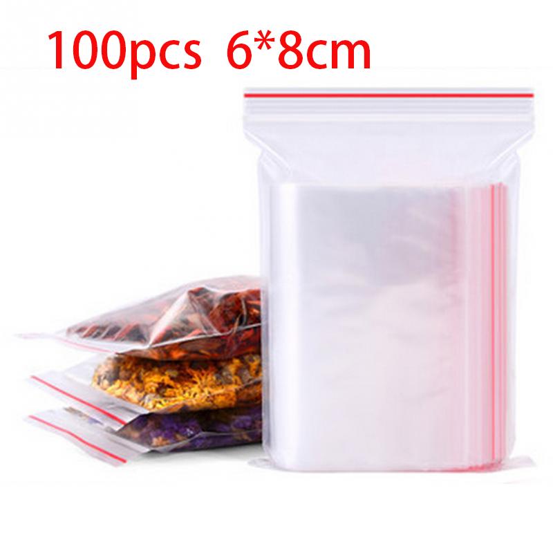 100Pcs Resealable Zip Lock Bags Plastic Transparent Packaging Poly Ziplock Bag Self Seal Clear Food Storage Package Fresh Bag