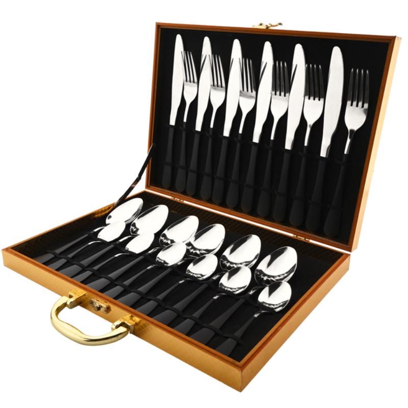 24 шт., набор столовых приборов из розового золота, столовые приборы из нержавеющей стали, нож, вилка, ложка, набор кухонных столовых приборов с подарочной коробкой
