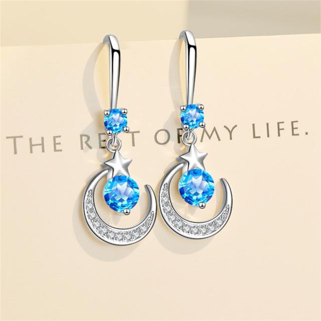 New 925 Sterling Silver Women Ear Hook Earrings Pendant Fashion High Quality Fashion A Pair Star Myth Moon Earring Jewelry Gift