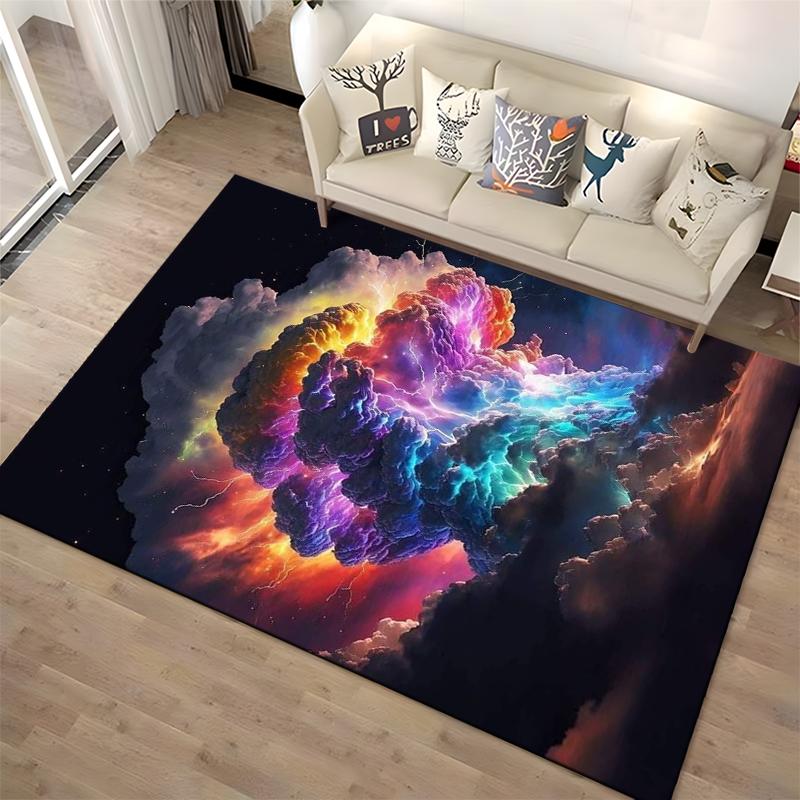 Colorful Abstract Cloud Carpet with Vivid Lightning and Dark Sky Design Suitable for use as an anti-slip for living room bedroom sofas