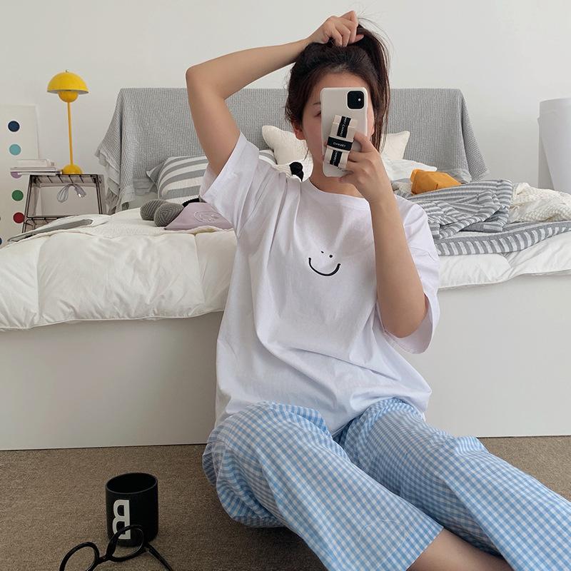 Женские пижамы из 2 предметов Домашняя одежда Весенние и осенние пижамы Летние пижамы Женские брюки с короткими рукавами Повседневные комплекты домашней одежды