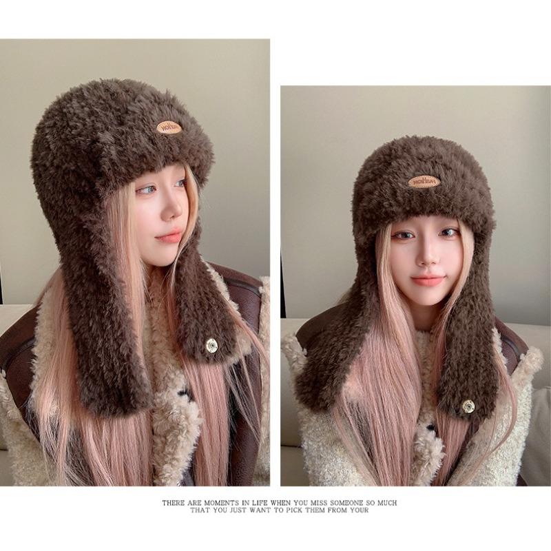 Осенне-зимняя женская теплая длинная утолщенная шапка с плюшевой ветрозащитой для защиты ушей в поездках на работу