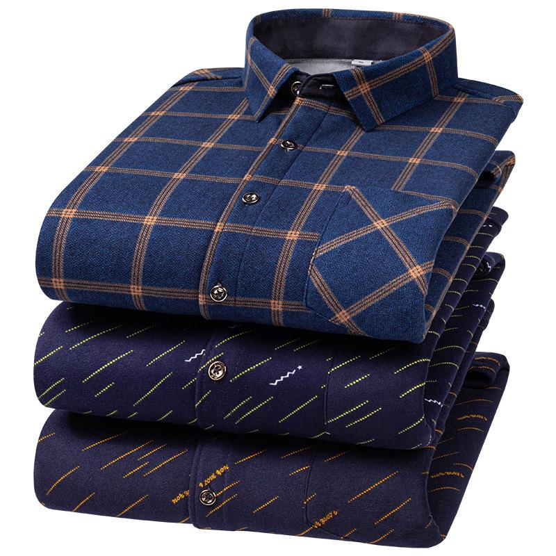 Мужская терморубашка большого размера Мужская зимняя утолщенная клетчатая рубашка с длинным рукавом на флисовой подкладке