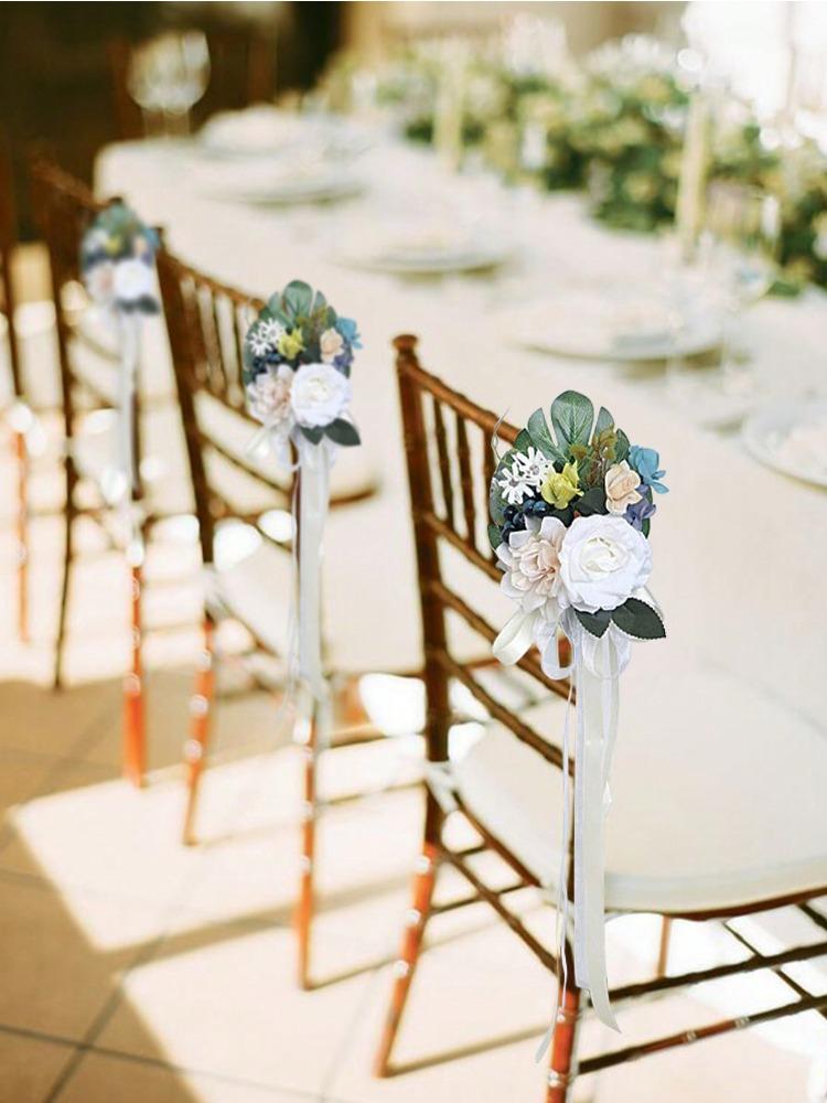 1 шт. Украшения для стульев Украшения для прохода на свадьбе для свадебной церемонии Цветы для церкви Декор для вечеринки с искусственными цветами Эвкалиптом и лентами