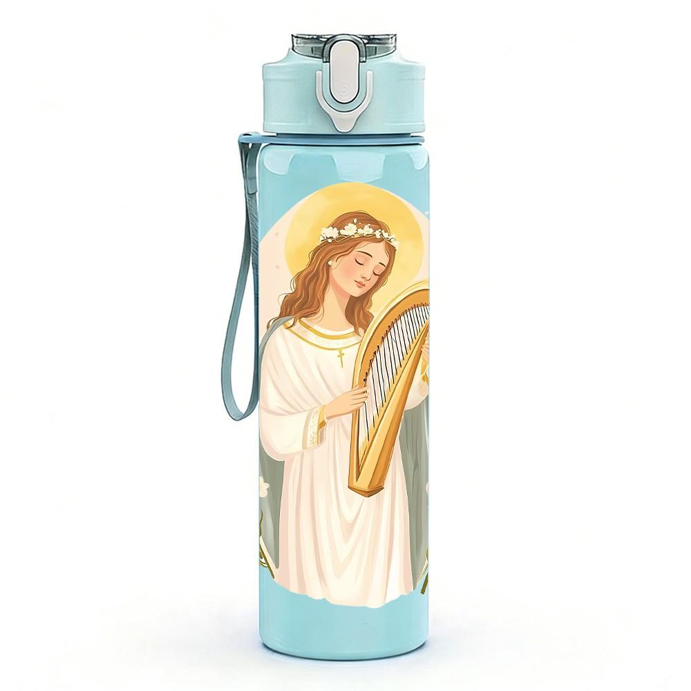 1PC Angel White Robe Religious Print 750ml Color Plastic Sports Water Bottle Leakproof Flip Straw Lid Suitable for Sports Office Home Use