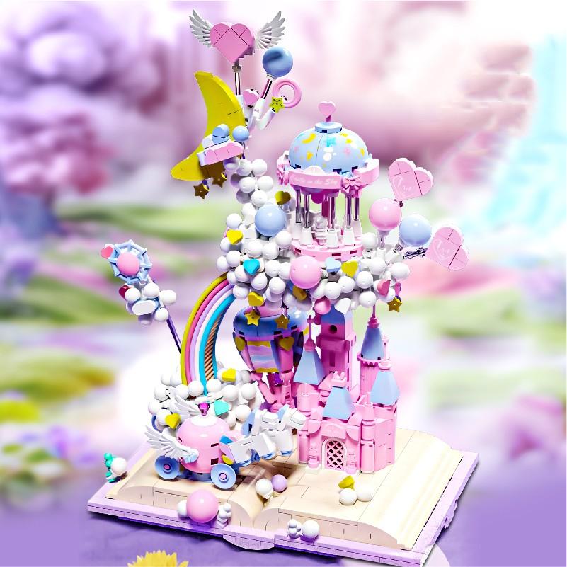 Castle In The Sky Princess Villa House Book with Light Rainbow Park Paradise Building Blocks Bricks Model Assembly Toy Kid Gifts
