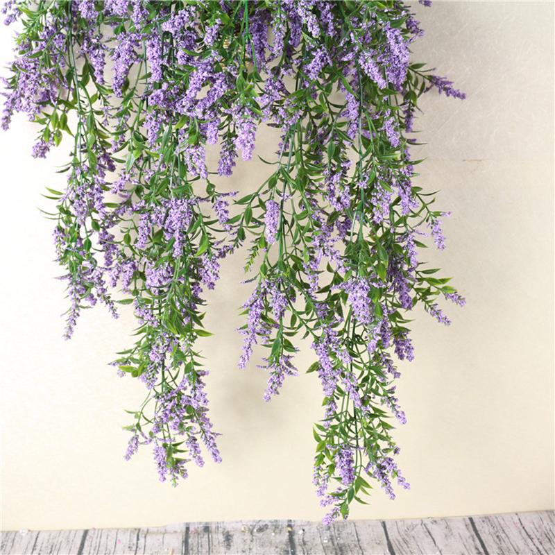 Plastic Flowers Wall Hanging Flower Fake Flower Plant Basket Lavender Rattan Living Room Decoration