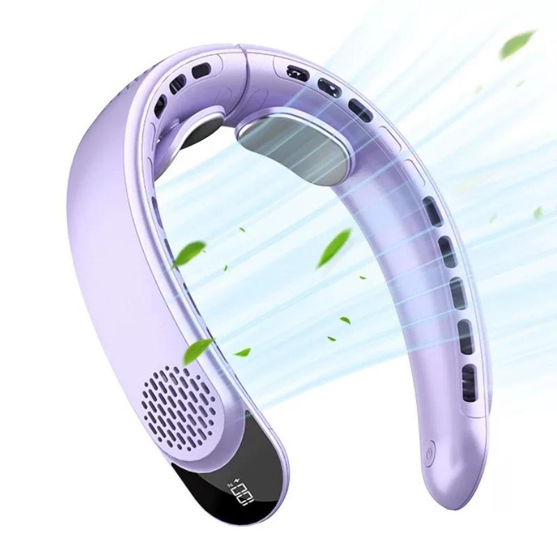 New Model Quad-Core USB Neck Fan, High Wind Power Portable Bladeless Turbo Non-Cooling Neck Blower