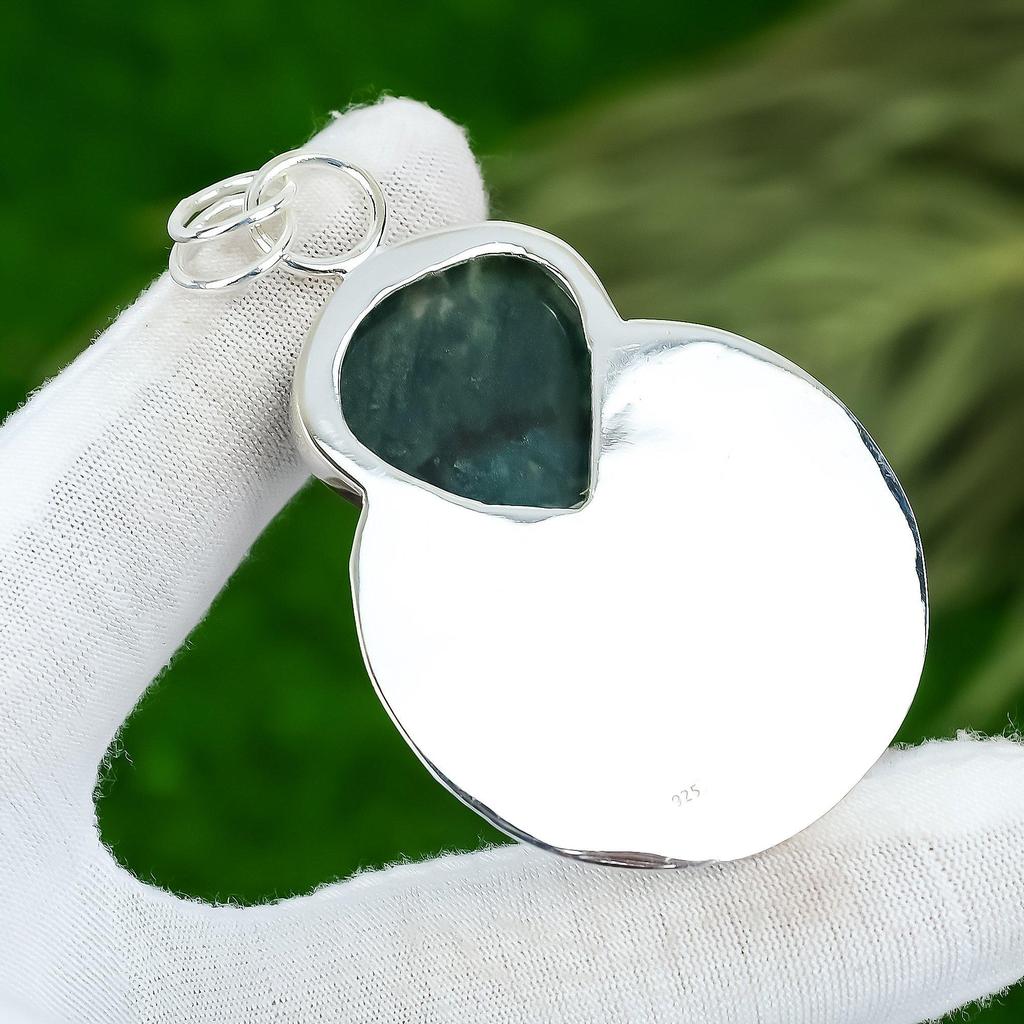 Memorial Day Deal Sterling Silver Natural Solar Moss Agate Bezel Pendant Jewelry
