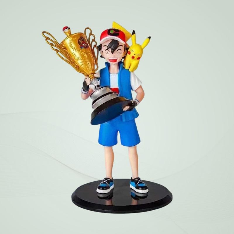 Pet Champion Ash Figurine Decoration, Gold Cup Ash Cup Pikachu Anime Figurine Model