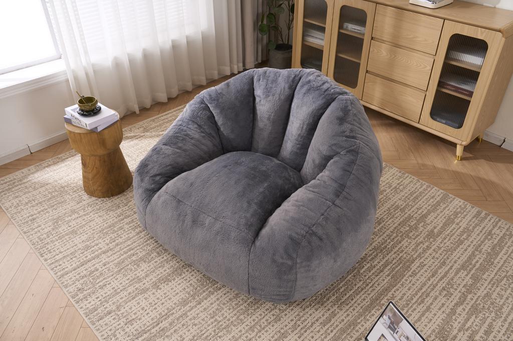Bean Bag for Adults, fluffy lounge chair made of faux fur, vacuum-packed and assembly-free, for living room, bedroom, balcony - Large (Light Gray)