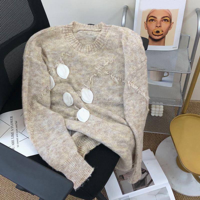 Маленький свежий пуловер с круглым вырезом, свитер для женщин, свободный свитер, осень/зима 2023, японский вязаный пуловер средней длины, женский