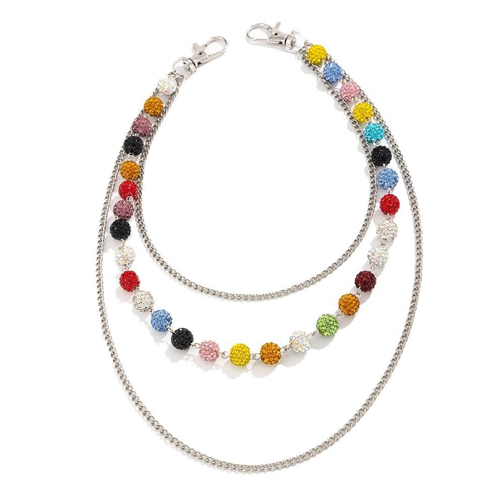 Gothic Punk Belt Chain Jeans Chain Pants Chain Punk Colorful Rhinestone Bead Waist Chain  Male