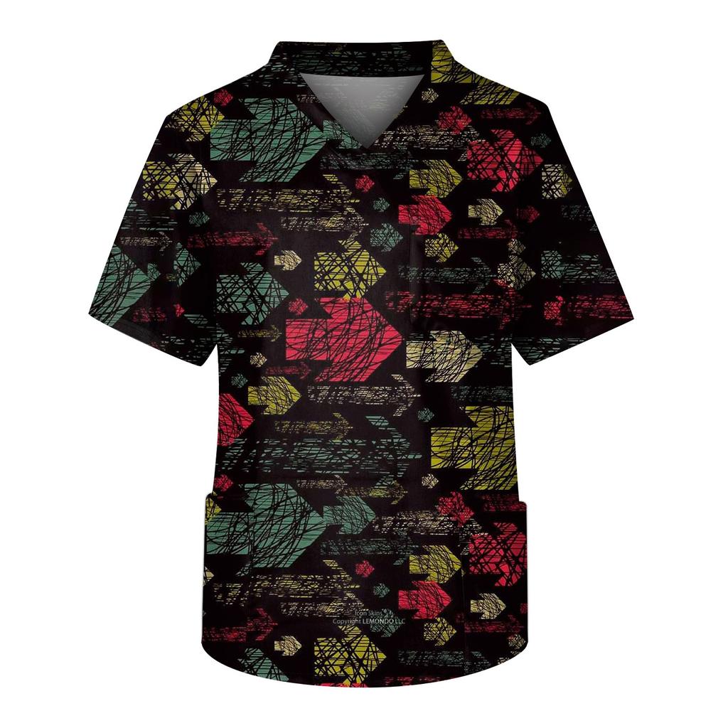 Мужская рабочая блузка с короткими рукавами и v-образным вырезом с принтом, топ с нагрудным карманом