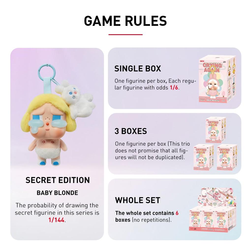POP MART CRYBABY Crying Again Series Плюшевая игрушка для лица Pop Mart Gachapon Фигурка-сюрприз Пластиковая модель Премиальная игрушка ПВХ Мягкий винил Оригинальный персонаж