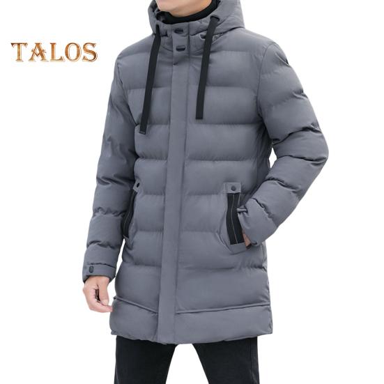 Мужское хлопковое пальто с капюшоном, завязками на шнурке, длинными рукавами, однотонная куртка, пальто с карманами, свободный крой, застежка-молния, стеганая верхняя одежда средней длины