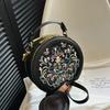 Vintage Embroidery Round Shoulder Bag, Zipper Handbag, Classic Trend Niche Satchel Bag