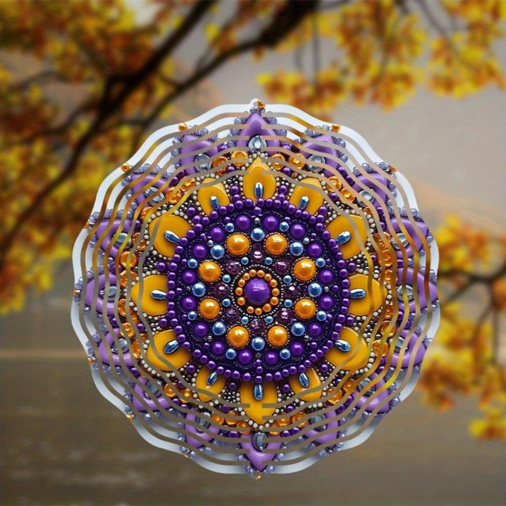 3D Metal Wind Spinner Colorful Mandala Flower Design for Indoor Outdoor Decor Dynamic Yard Art Christmas Thanksgiving Hanging Decoration