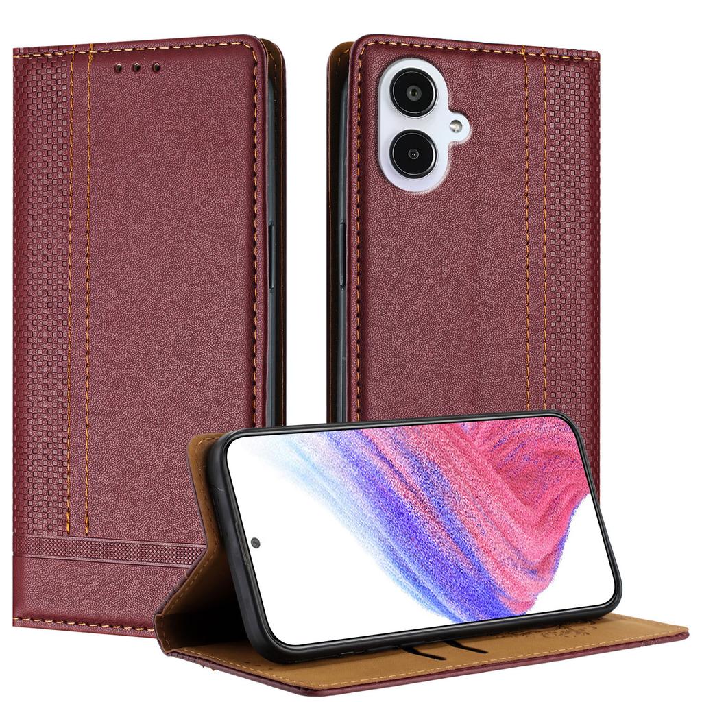 For Samsung Galaxy A25e Case L-Shaped Grid Pattern Leather Stand Phone Cover with Card Slots