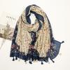 Fresh and Elegant Red Petal Mixed Printed Tassel Scarf for Women  Cotton and Linen Scarf for Travel Decorative Shawl