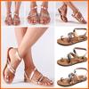 Модные летние женские сандалии-шлепанцы, повседневные пляжные туфли на плоской подошве, римские женские сандалии на низком каблуке, тапочки sandalias mujer 558