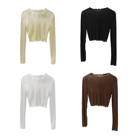 Женские летние топы с круглым вырезом и длинным рукавом, сетчатые топы с защитой от солнца, внутренние топы для повседневной носки