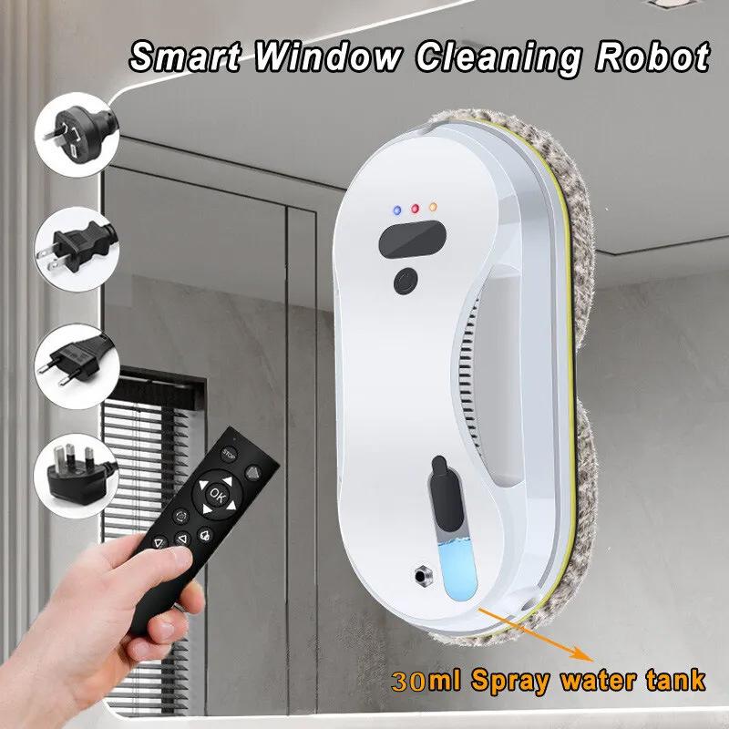 Smart Window Vacuum Cleaner with Automatic Water Spray Remote Control Glass Cleaning Robotic with Rags for Outdoor Indoor Highrise Window Tiles Door