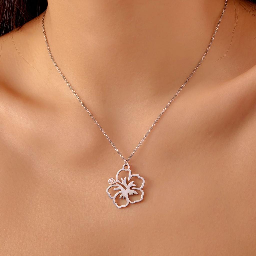 Stainless Steel Hollow Flower Pendant Necklace for Women Minimalist Gold Color Flower Necklace Charms Wedding Party Jewelry