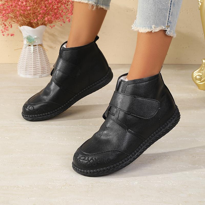 Women's Winter Mom Shoes Fleece-Lined Warm Thickened Sheepskin Non-Slip Flat Mid-Age Cotton Shoes for Autumn And Winter