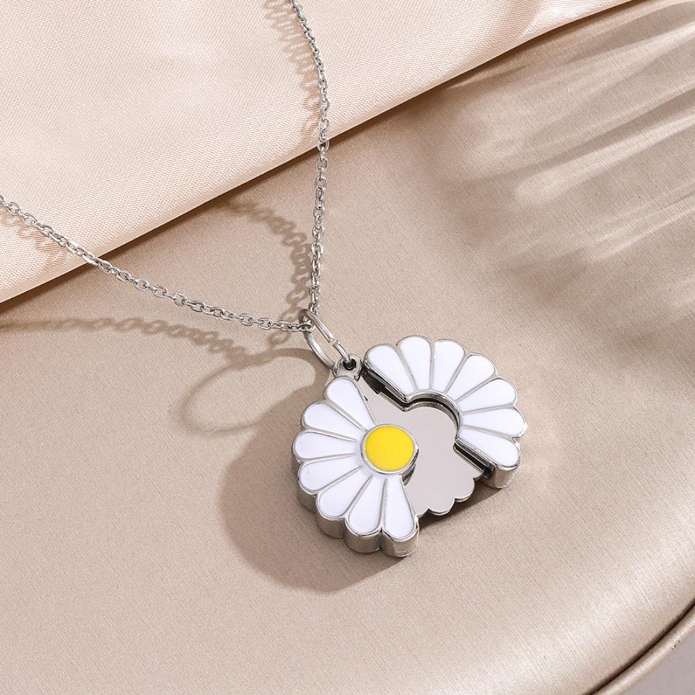 Handmade Glaze Oil Chrysanthemum Pendant Layered Chain Daisy Necklace Jewelry Accessories