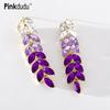 Модные фиолетовые серьги-капли со стразами в форме листа и кисточкой, романтические роскошные висячие серьги с растением для женщин, ювелирные изделия PD1231