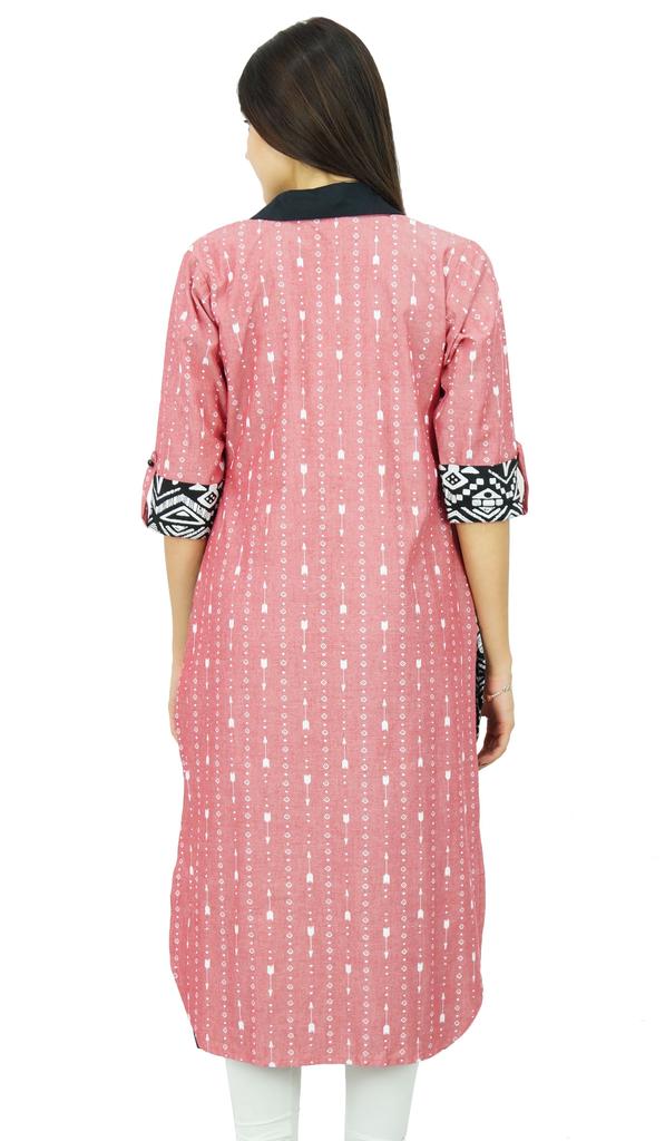Bimba Women Chic Style Top Tunic Boho Bohemian Placket Blouse Kurti Kurta