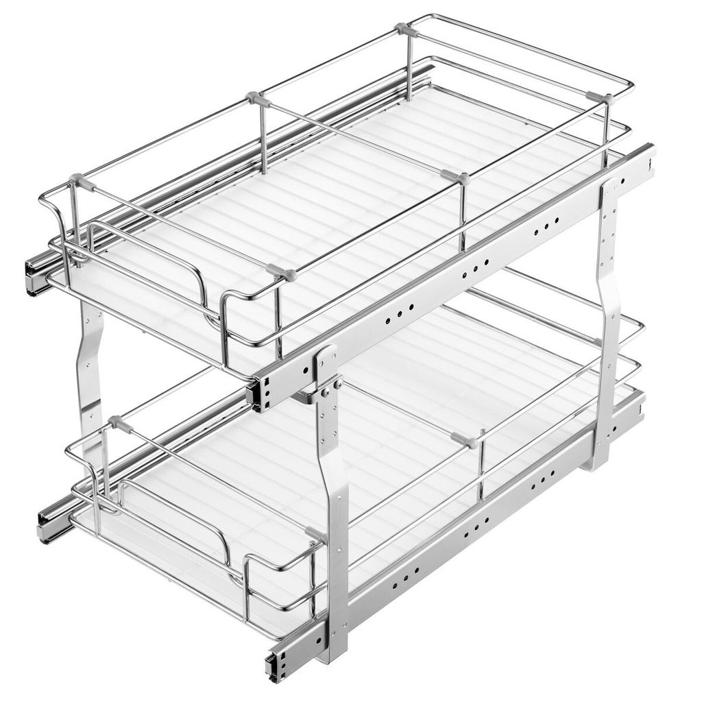 2-Tier Wire Pull Out Cabinet Under Sink Organizer 12"x21" Drawer Basket