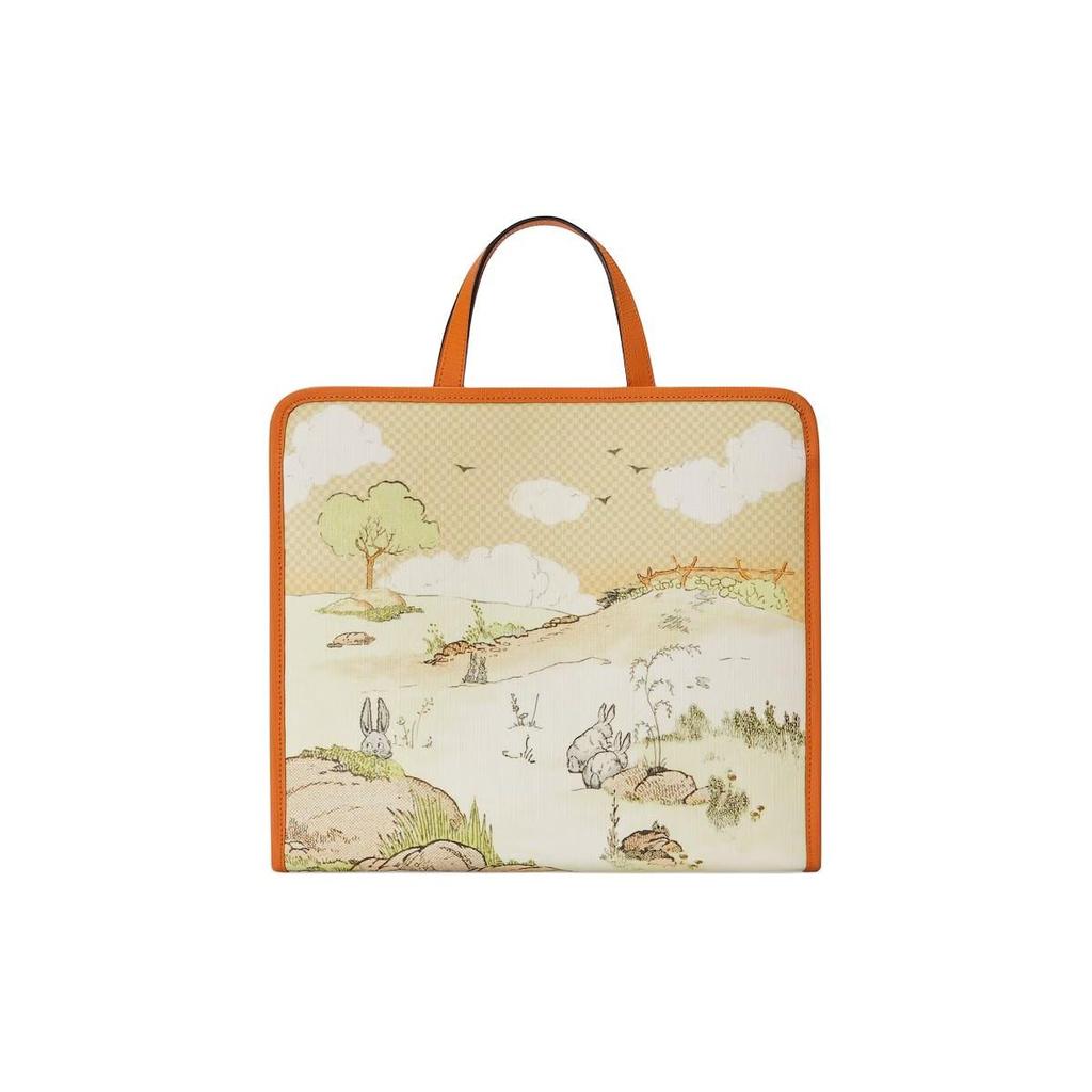 Gucci Animal Print Magnetic Closure Canvas Tote Bag Kids bags Cream Beige 605614-FACNA-8445