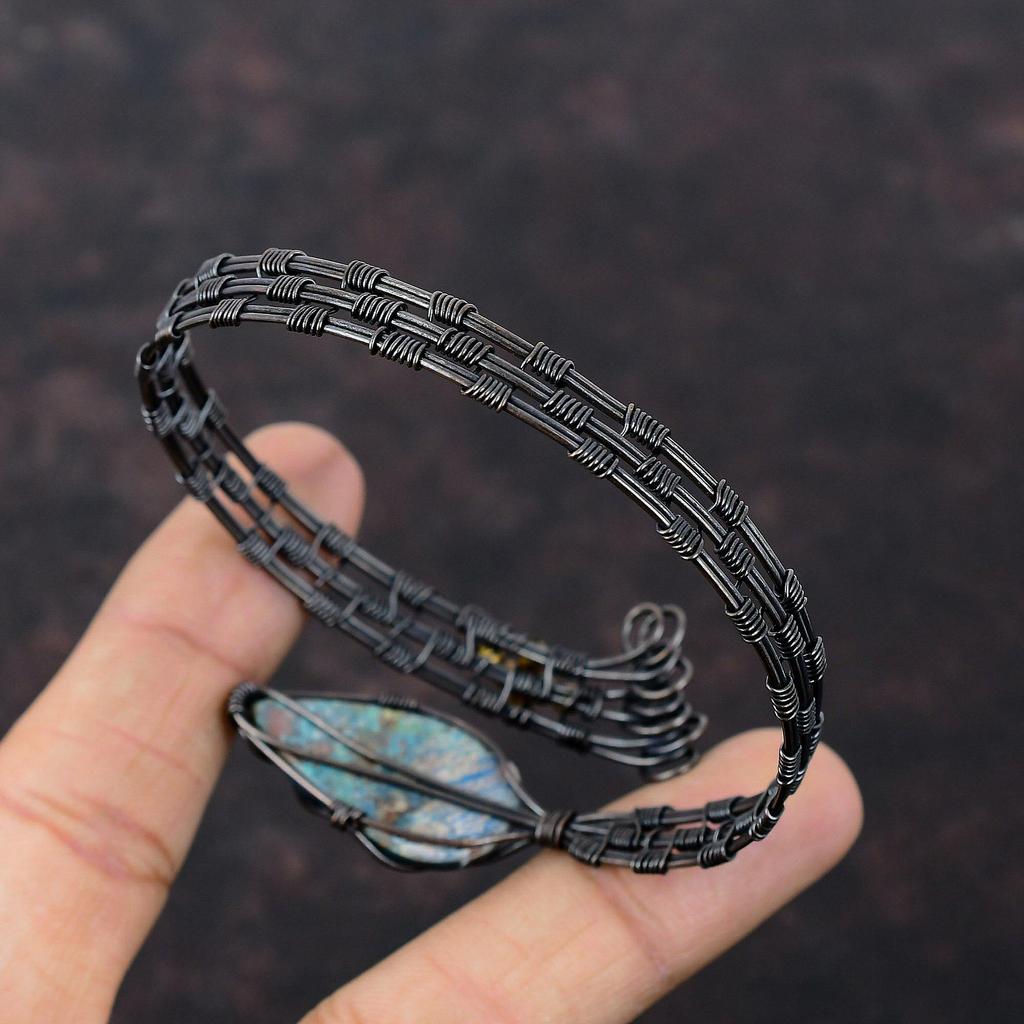 Шаттукит Браслет-манжета, обмотанный медной проволокой, ручной работы, совершенно новый браслет, регулируемый браслет, драгоценный камень, медная проволока, ювелирное изделие, свадебный подарок