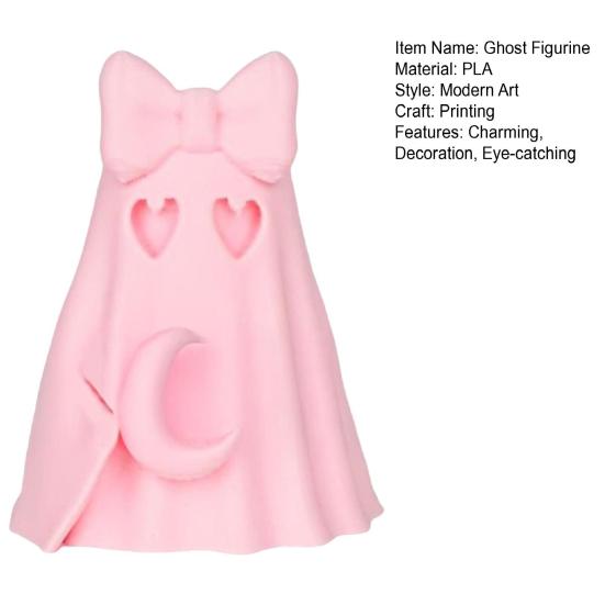 Halloween Ghost Figurine Cute Pink Ghost Holding Moon Statue Resin
