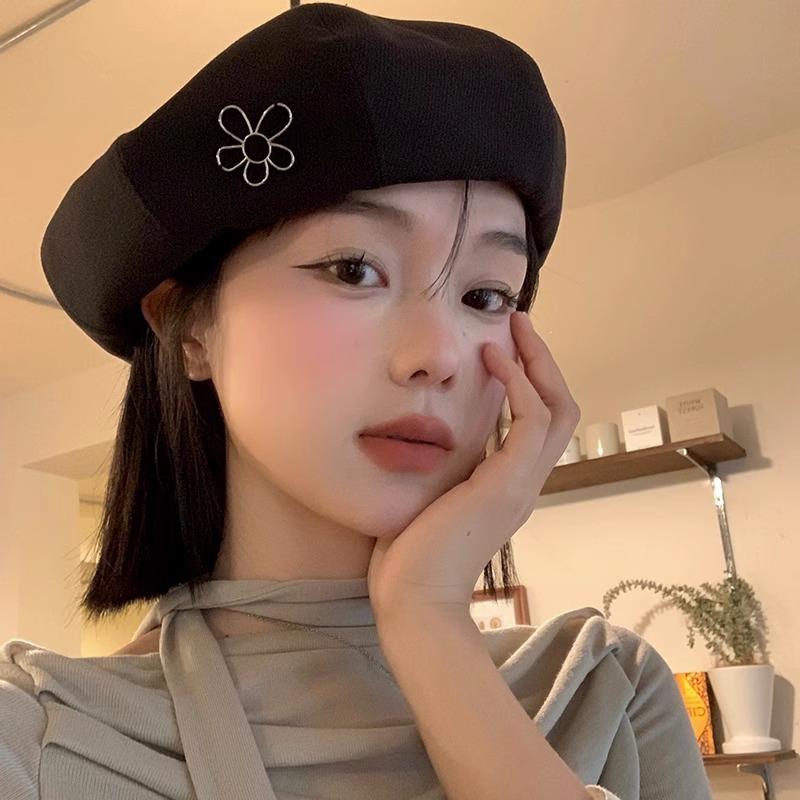 Осенне-зимние шляпы для женщин, корейский стиль, модная шляпа-бутон цветка, большой обхват головы, подчеркивающая лицо, маленькая, ретро, литературная, универсальный берет