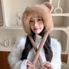 Вязаная шапка для женщин на осень и зиму Новая теплая модная шерстяная шапка с плюшевой подкладкой Милая шапка с мишкой для школы Защита ушей Толстая шапка от холода