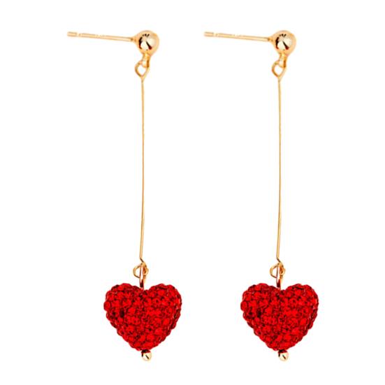 1 Pair Women Hook Earrings Artificial Crystal Red Heart Glitter Pendant Dangle Earrings Jewelry Gift