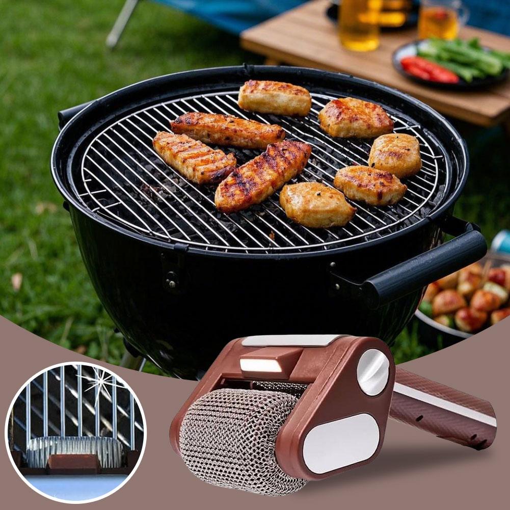 Rechargeable 304 Stainless Steel Barbecue Brush LED Light Power Roller Rope-Brushless Bristle Free No Preheating for Cleaning